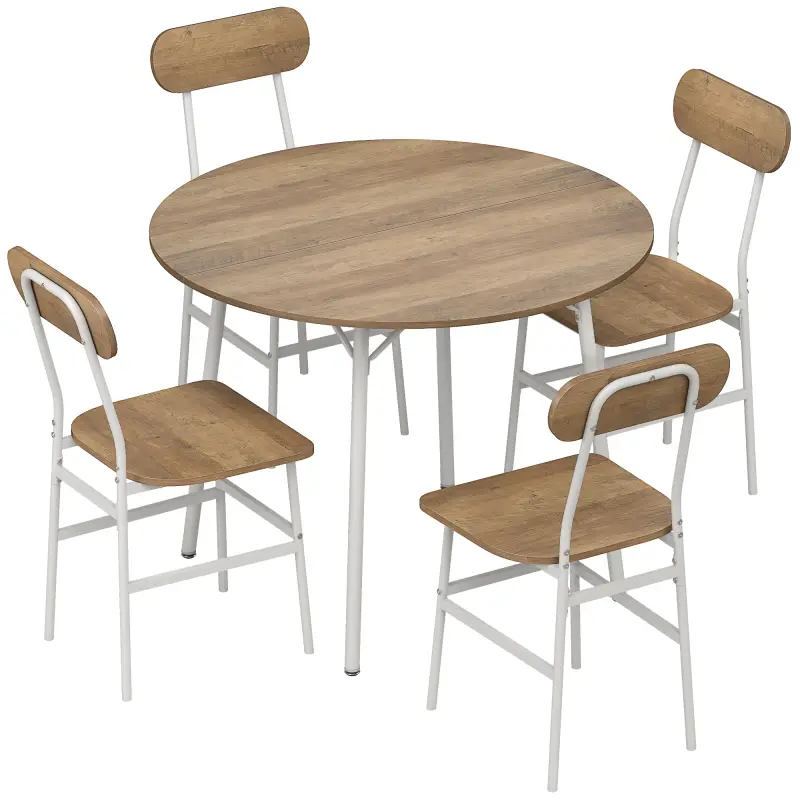 Juego de Mesa y 4 Sillas de Comedor Estilo Industrial Marco Metálico para Espacios Pequeños Salón Natural y Blanco