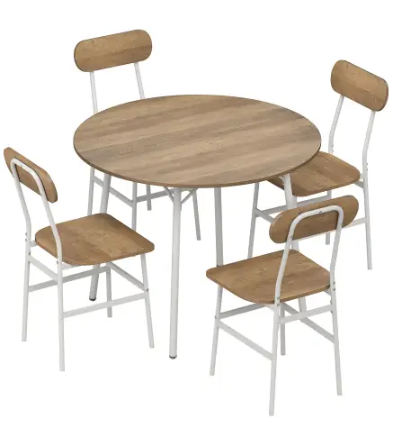Juego de Mesa y 4 Sillas de Comedor Estilo Industrial Marco Metálico para Espacios Pequeños Salón Natural y Blanco