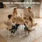 Juego de Mesa y 4 Sillas de Comedor Estilo Industrial Marco Metálico para Espacios Pequeños Salón Natural y Blanco