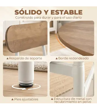 Juego de Mesa y 4 Sillas de Comedor Estilo Industrial Marco Metálico para Espacios Pequeños Salón Natural y Blanco