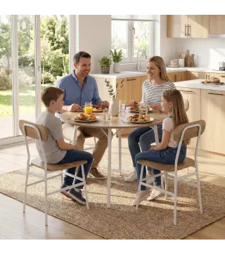 Juego de Mesa y 4 Sillas de Comedor Estilo Industrial Marco Metálico para Espacios Pequeños Salón Natural y Blanco