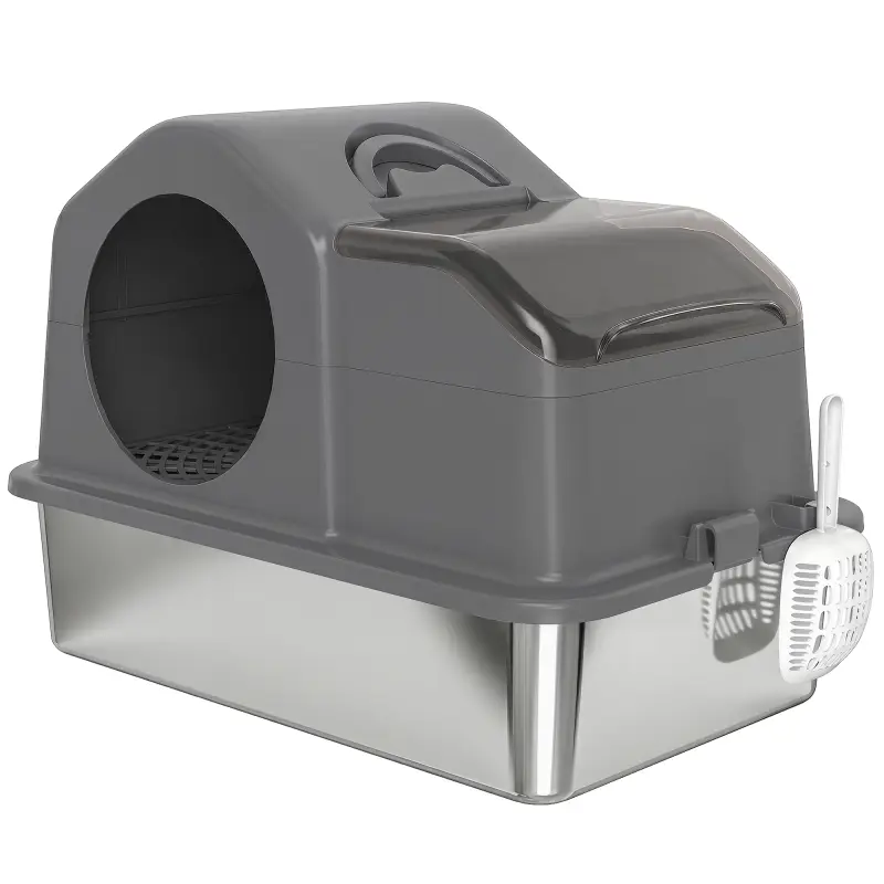 Arenero para Gatos Cubierto con Bandeja de Acero Inoxidable Tapa Extraíble Bordes Altos Fácil de Limpiar Gris Oscuro Arenero para Gatos Cubierto con Bandeja de Acero Inoxidable Tapa Extraíble Bordes Altos Fácil de Limpiar Gris Oscuro