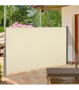 Toldo Lateral Retráctil 300x160cm Pantalla Enrollable Mampara de Privacidad y Protección Solar para Balcón Terraza Crema