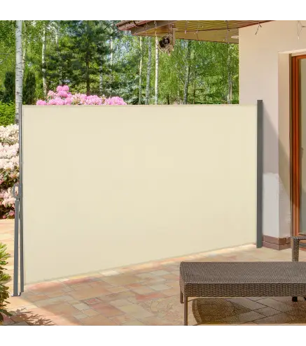 Toldo Lateral Retráctil 300x160cm Pantalla Enrollable Mampara de Privacidad y Protección Solar para Balcón Terraza Crema