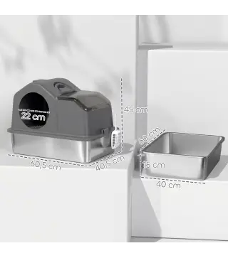Arenero para Gatos Cubierto con Bandeja de Acero Inoxidable Tapa Extraíble Bordes Altos Fácil de Limpiar Gris Oscuro