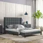 Cama 135x190 cm con Almacenaje Inferior Tapizada y Cabecero Acolchado con Orejas Gris
