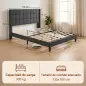 Cama 135x190 cm con Almacenaje Inferior Tapizada y Cabecero Acolchado con Orejas Gris