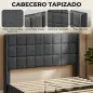 Cama 135x190 cm con Almacenaje Inferior Tapizada y Cabecero Acolchado con Orejas Gris
