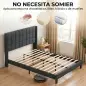 Cama 135x190 cm con Almacenaje Inferior Tapizada y Cabecero Acolchado con Orejas Gris