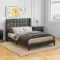 Cama 135x190 cm con Almacenaje Inferior Tapizada y Cabecero Acolchado con Orejas Gris