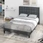 Cama 135x190 cm con Almacenaje Inferior Tapizada y Cabecero Acolchado con Orejas Gris
