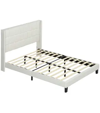 Cama 135x190 cm con Almacenaje Inferior Tapizada y Cabecero Acolchado con Orejas Beige