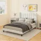 Cama 135x190 cm con Almacenaje Inferior Tapizada y Cabecero Acolchado con Orejas Beige