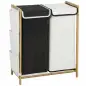 Cesto de Ropa Sucia con Tapa 120L de Bambú con 2 Compartimentos Bolsas con Cordón Bolsillos Laterales Blanco y Negro Cesto de Ropa Sucia con Tapa 120L de Bambú con 2 Compartimentos Bolsas con Cordón Bolsillos Laterales Blanco y Negro