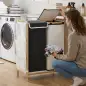 Cesto de Ropa Sucia con Tapa 120L de Bambú con 2 Compartimentos Bolsas con Cordón Bolsillos Laterales Blanco y Negro Cesto de Ropa Sucia con Tapa 120L de Bambú con 2 Compartimentos Bolsas con Cordón Bolsillos Laterales Blanco y Negro