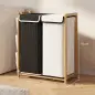 Cesto de Ropa Sucia con Tapa 120L de Bambú con 2 Compartimentos Bolsas con Cordón Bolsillos Laterales Blanco y Negro Cesto de Ropa Sucia con Tapa 120L de Bambú con 2 Compartimentos Bolsas con Cordón Bolsillos Laterales Blanco y Negro
