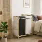 Cesto de Ropa Sucia con Tapa 120L de Bambú con 2 Compartimentos Bolsas con Cordón Bolsillos Laterales Blanco y Negro Cesto de Ropa Sucia con Tapa 120L de Bambú con 2 Compartimentos Bolsas con Cordón Bolsillos Laterales Blanco y Negro