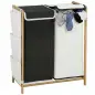 Cesto de Ropa Sucia con Tapa 120L de Bambú con 2 Compartimentos Bolsas con Cordón Bolsillos Laterales Blanco y Negro Cesto de Ropa Sucia con Tapa 120L de Bambú con 2 Compartimentos Bolsas con Cordón Bolsillos Laterales Blanco y Negro