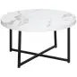 Mesa de Centro Mesa de Salón Redonda con Encimera Símil Mármol y Marco de Metal Estilo Moderno 80x80x45 cm Blanco
