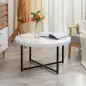 Mesa de Centro Mesa de Salón Redonda con Encimera Símil Mármol y Marco de Metal Estilo Moderno 80x80x45 cm Blanco