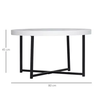 Mesa de Centro Mesa de Salón Redonda con Encimera Símil Mármol y Marco de Metal Estilo Moderno 80x80x45 cm Blanco
