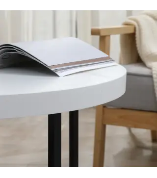 Mesa de Centro Mesa de Salón Redonda con Encimera Símil Mármol y Marco de Metal Estilo Moderno 80x80x45 cm Blanco