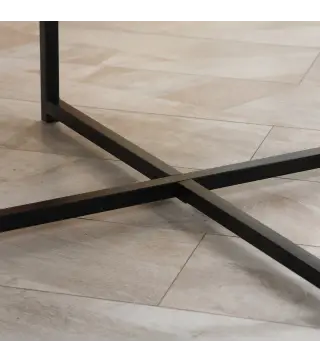 Mesa de Centro Mesa de Salón Redonda con Encimera Símil Mármol y Marco de Metal Estilo Moderno 80x80x45 cm Blanco