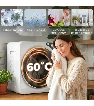 Secadora de Ropa Compacta 5 kg 1000W con 5 Modos de Secado Tambor de Acero Inoxidable Blanco