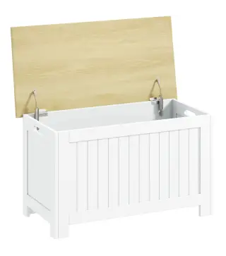 Baúl de Almacenaje 90 L con Tapa Baúl de Almacenaje Versátil con Bisagra de Seguridad 80,5x40x46,4 cm Natural y Blanco