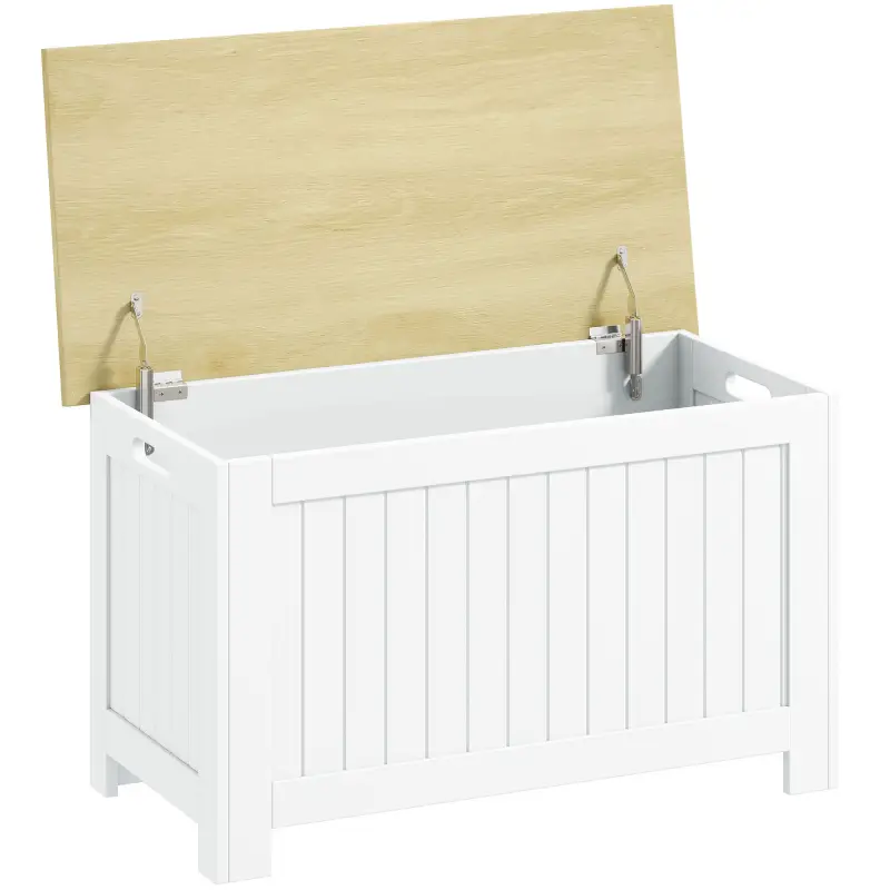Baúl de Almacenaje 90 L con Tapa Baúl de Almacenaje Versátil con Bisagra de Seguridad 80,5x40x46,4 cm Natural y Blanco