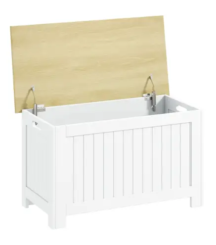 Baúl de Almacenaje 90 L con Tapa Baúl de Almacenaje Versátil con Bisagra de Seguridad 80,5x40x46,4 cm Natural y Blanco