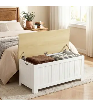 Baúl de Almacenaje 90 L con Tapa Baúl de Almacenaje Versátil con Bisagra de Seguridad 80,5x40x46,4 cm Natural y Blanco