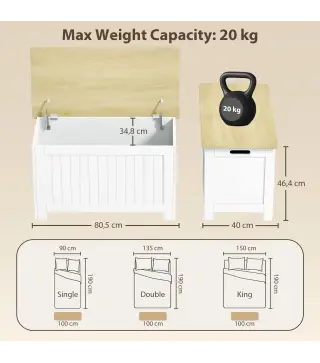 Baúl de Almacenaje 90 L con Tapa Baúl de Almacenaje Versátil con Bisagra de Seguridad 80,5x40x46,4 cm Natural y Blanco