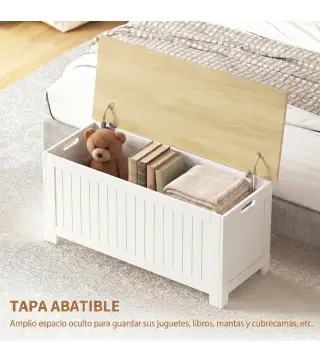 Baúl de Almacenaje 90 L con Tapa Baúl de Almacenaje Versátil con Bisagra de Seguridad 80,5x40x46,4 cm Natural y Blanco