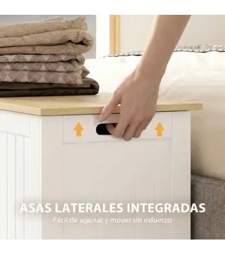 Baúl de Almacenaje 90 L con Tapa Baúl de Almacenaje Versátil con Bisagra de Seguridad 80,5x40x46,4 cm Natural y Blanco