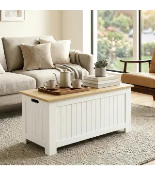 Baúl de Almacenaje 90 L con Tapa Baúl de Almacenaje Versátil con Bisagra de Seguridad 80,5x40x46,4 cm Natural y Blanco