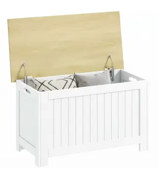 Baúl de Almacenaje 90 L con Tapa Baúl de Almacenaje Versátil con Bisagra de Seguridad 80,5x40x46,4 cm Natural y Blanco