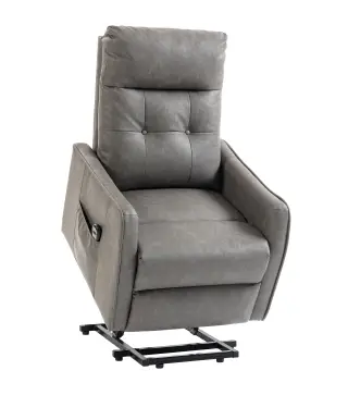 Sillón Relax Reclinable Eléctrico Levanta Personas de Cuero PU Control Remoto Asiento con Resorte Reposapiés Gris