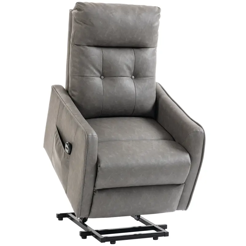 Sillón Relax Reclinable Eléctrico Levanta Personas de Cuero PU Control Remoto Asiento con Resorte Reposapiés Gris Sillón Relax Reclinable Eléctrico Levanta Personas de Cuero PU Control Remoto Asiento con Resorte Reposapiés Gris