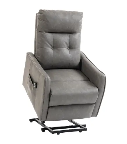 Sillón Relax Reclinable Eléctrico Levanta Personas de Cuero PU Control Remoto Asiento con Resorte Reposapiés Gris