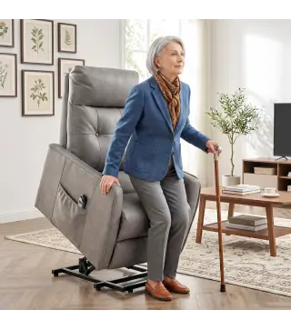 Sillón Relax Reclinable Eléctrico Levanta Personas de Cuero PU Control Remoto Asiento con Resorte Reposapiés Gris