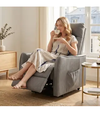 Sillón Relax Reclinable Eléctrico Levanta Personas de Cuero PU Control Remoto Asiento con Resorte Reposapiés Gris