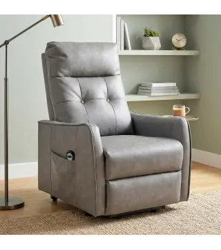 Sillón Relax Reclinable Eléctrico Levanta Personas de Cuero PU Control Remoto Asiento con Resorte Reposapiés Gris