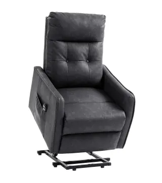 Sillón Relax Reclinable Eléctrico Levanta Personas de Cuero PU Control Remoto Asiento con Resorte Reposapiés Gris