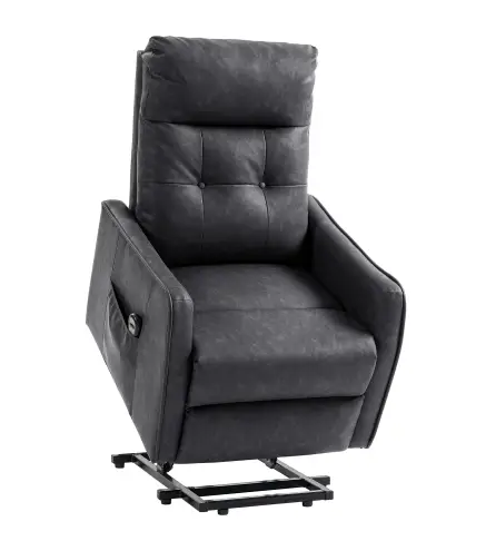Sillón Relax Reclinable Eléctrico Levanta Personas de Cuero PU Control Remoto Asiento con Resorte Reposapiés Gris