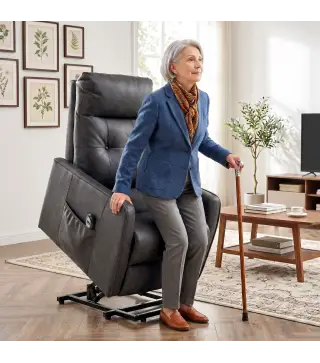 Sillón Relax Reclinable Eléctrico Levanta Personas de Cuero PU Control Remoto Asiento con Resorte Reposapiés Gris