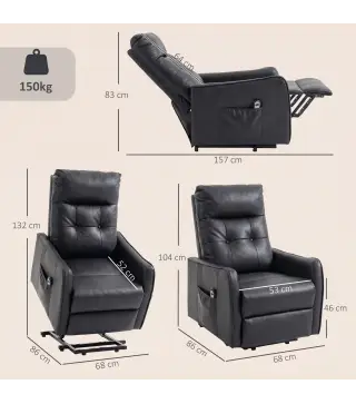 Sillón Relax Reclinable Eléctrico Levanta Personas de Cuero PU Control Remoto Asiento con Resorte Reposapiés Gris