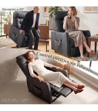 Sillón Relax Reclinable Eléctrico Levanta Personas de Cuero PU Control Remoto Asiento con Resorte Reposapiés Gris