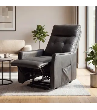 Sillón Relax Reclinable Eléctrico Levanta Personas de Cuero PU Control Remoto Asiento con Resorte Reposapiés Gris