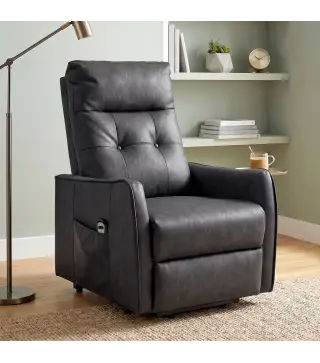 Sillón Relax Reclinable Eléctrico Levanta Personas de Cuero PU Control Remoto Asiento con Resorte Reposapiés Gris